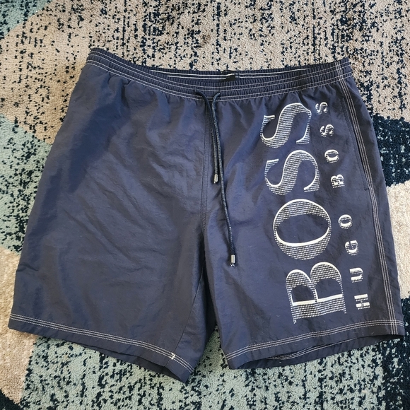 Hugo Boss Shorts Adult Large Navy Killifish Swim Trunks Board Lined Logo Mens L - Picture 3 of 8